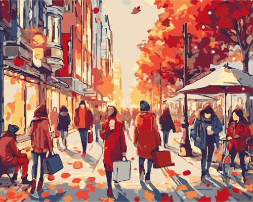 Váci utca ősszel - Számfestő készlet kereten 40x50