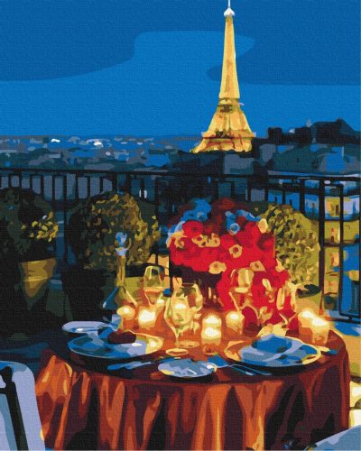 Gyertyafényes vacsora Párizsban - Számfestő készlet kereten 40x50
